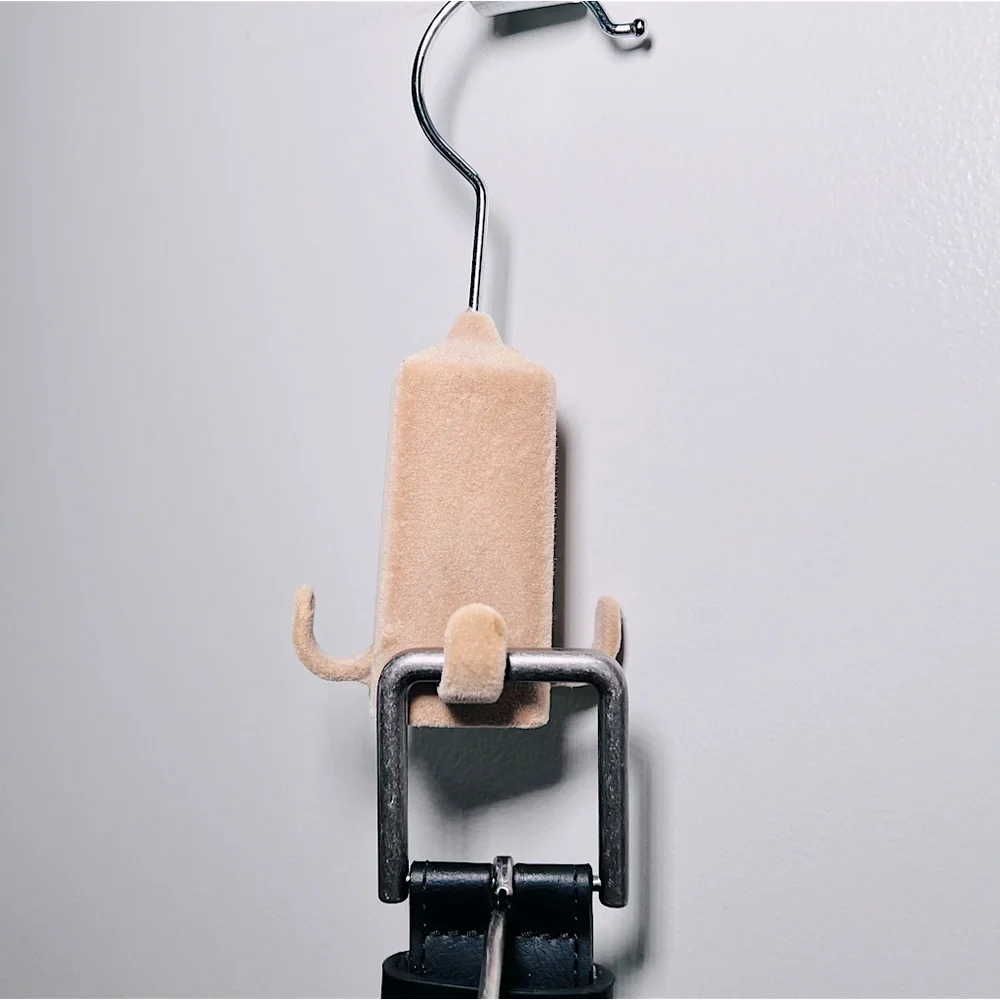 Four Hook Velvet Accessory Hanger Small Fabric Closet Organizer Tan for Tie Belt